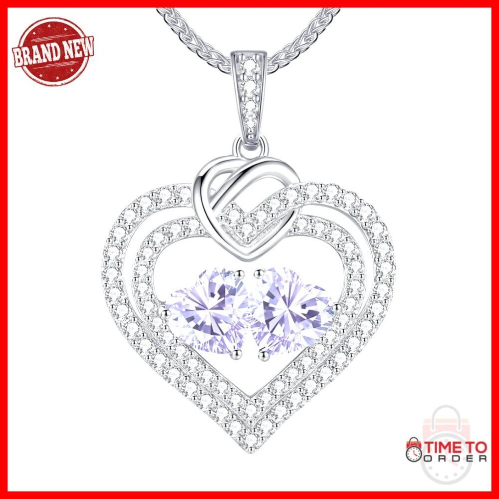 Sterling Silver Double Heart Birthstone Necklace, 18" Adjustable Chain, Gift